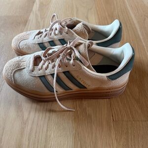 adidas Gazelle Suede Sneakers in tan with green!